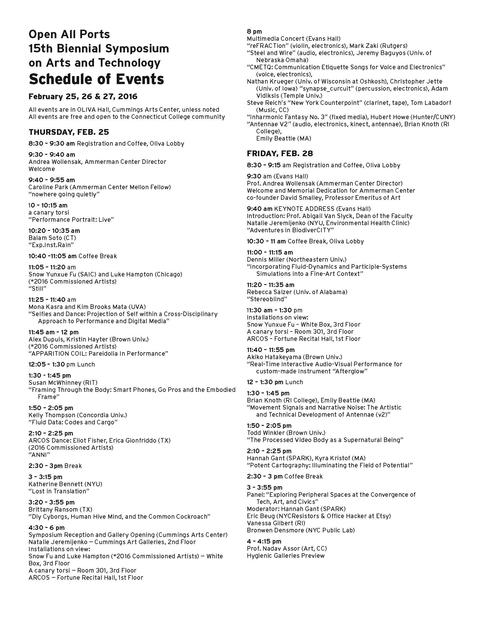 Symposium 2016 Schedule
