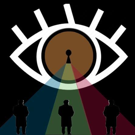 The graphic for the show features an eye with a keyhole in the middle surveying three figures in silhouette 