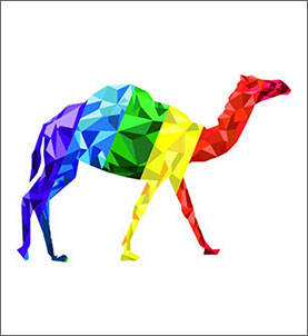 A rainbow colored camel