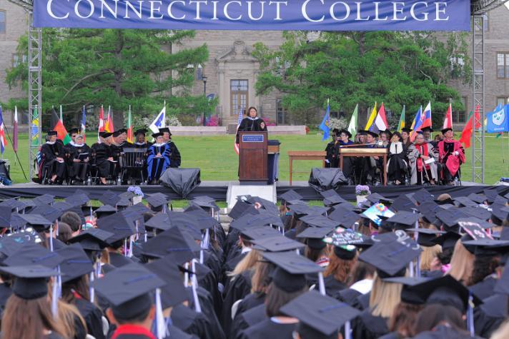Rukmini Callimachi delivers the keynote address to the Class of 2016 at Connecticut College's 98th Commencement.