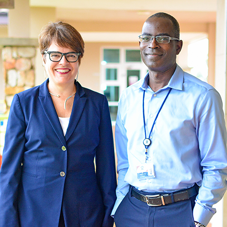 President Katherine Bergeron with Ashesi University College President Patrick Amuwah