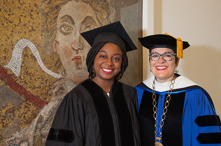 Alumna Jazmine Hughes ’12 with President Bergeron after Hughes delivered the 100th Commencement speech.