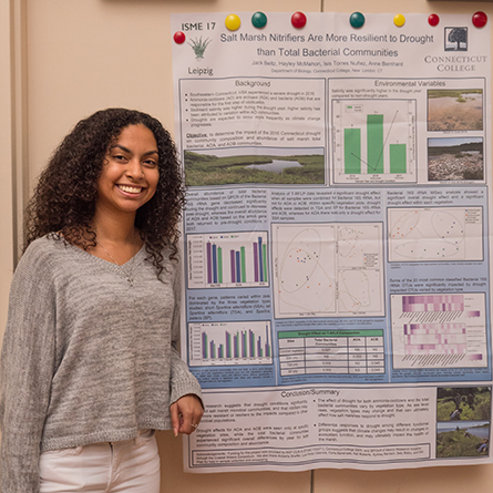 Isis Torres Nuñez ’20 presented her research on microbes at the Oct. 5 summer science symposium. 