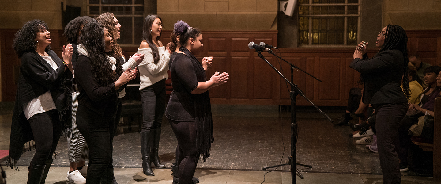 The Connecticut College Gospel Choir performs in Harkness Chapel