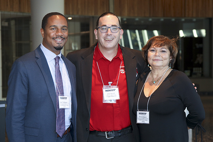 Dean of Institutional Equity and Inclusion John McKnight; Mashantucket Pequot Museum Education Supervisor Chris Newell; and Marina Melendez, Associate Dean of Juniors, Seniors and Transfers and Coordinator of the Posse Scholars and MMUF Programs at Connecticut College.