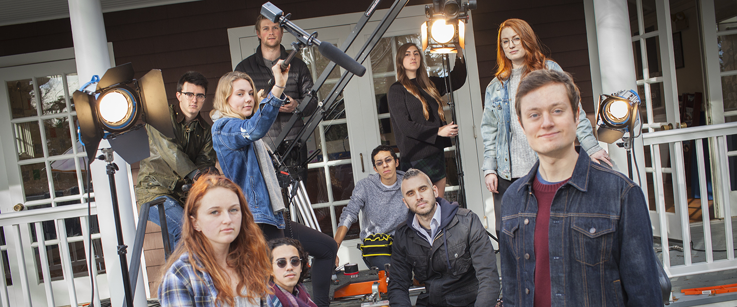 Film professor Ross Morin and his students work on a film