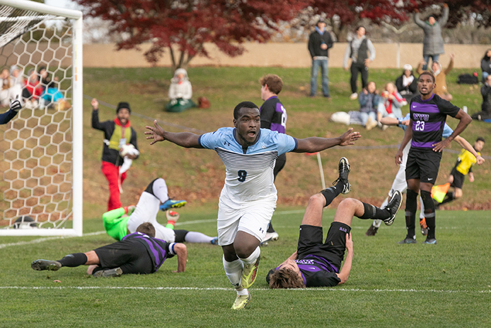 MT Tshuma ’22 celebrates after he scores the first goal of the match.
