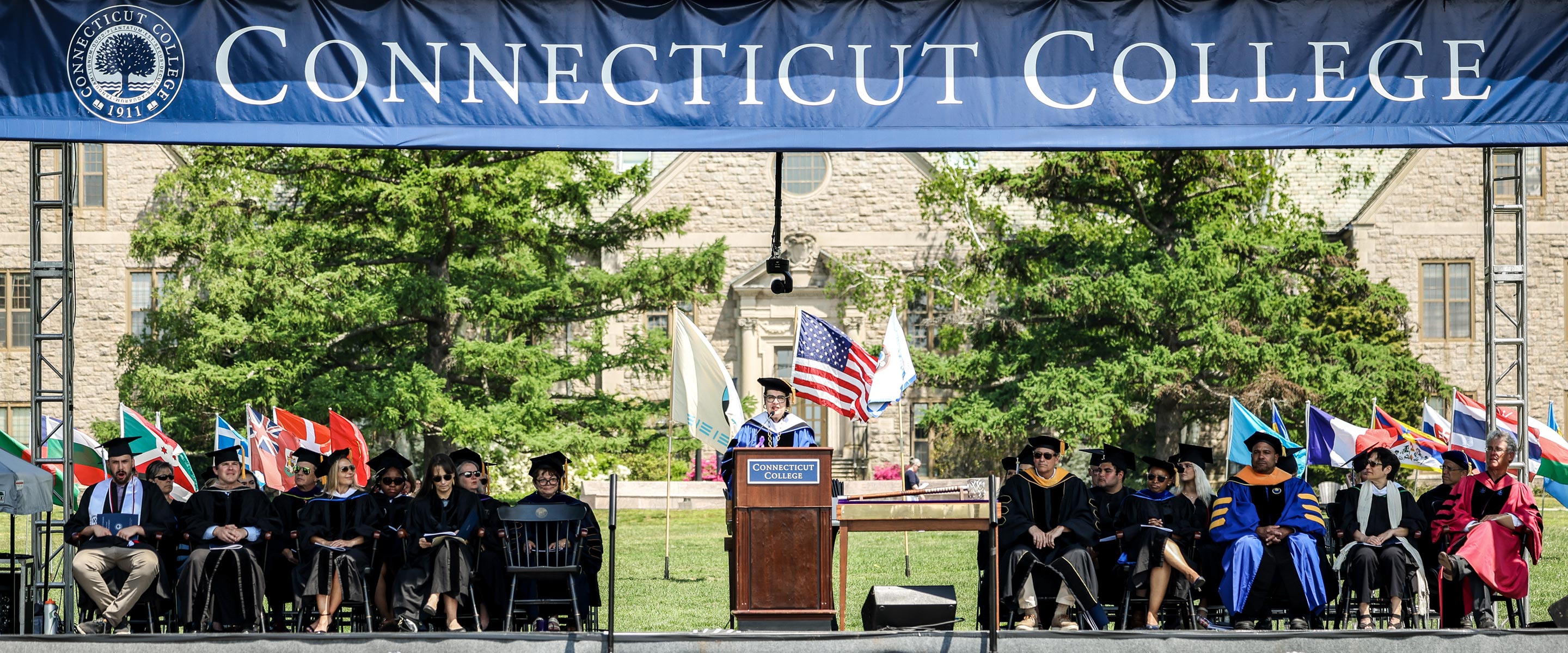 President Katherine Bergeron addresses the graduates