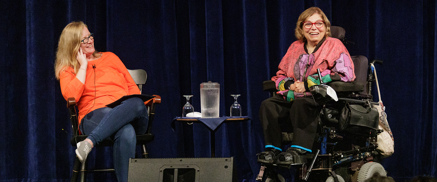 Associate Professor of Sociology Jennifer Rudolph and author and activist Judith Heumann at the 2022 One Book One Region event at Connecticut College.