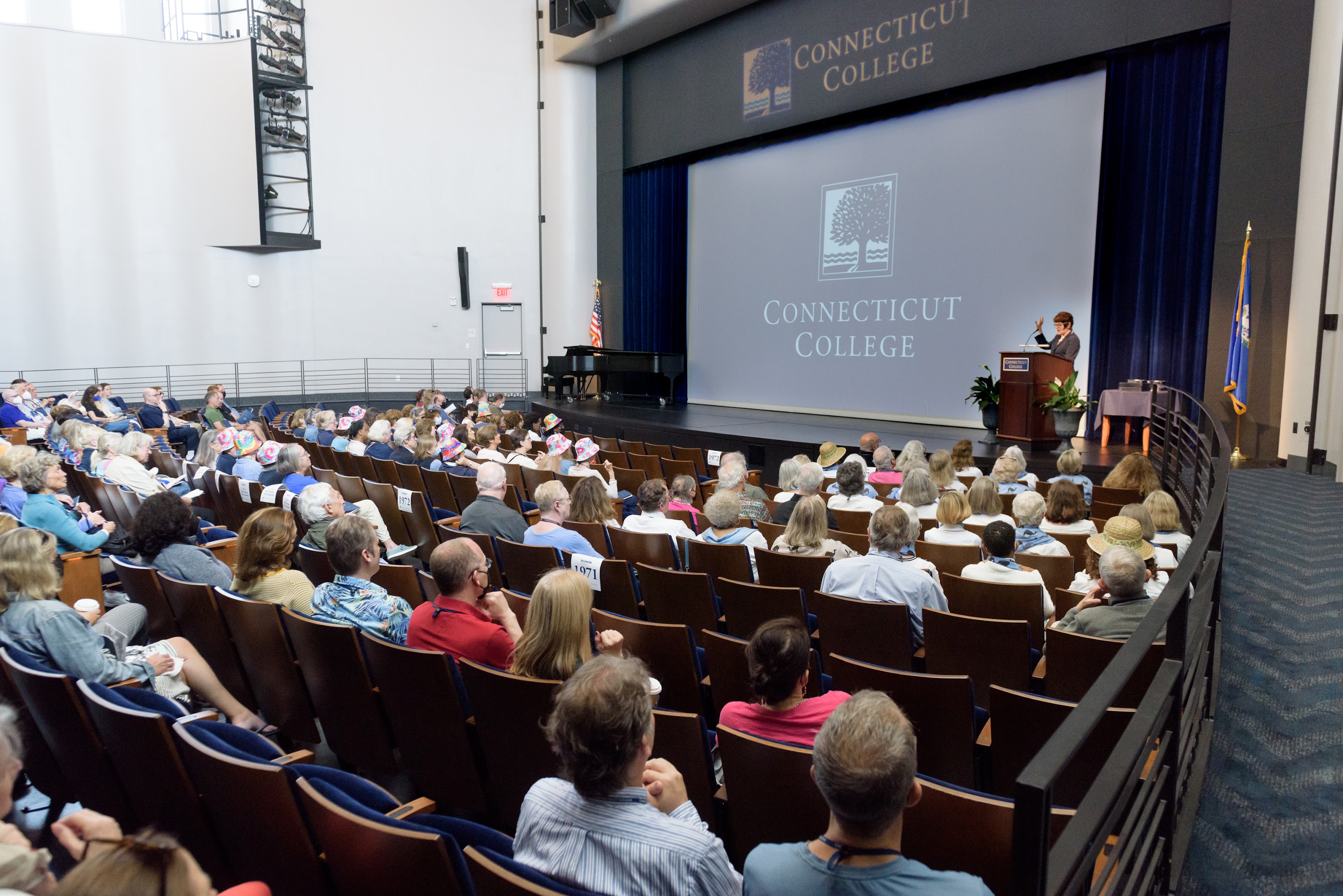 President Bergeron presents the Reunion 2022 State of the College address at Alumni Convocation in the new Athey Center for Performance and Research at Palmer Auditorium.