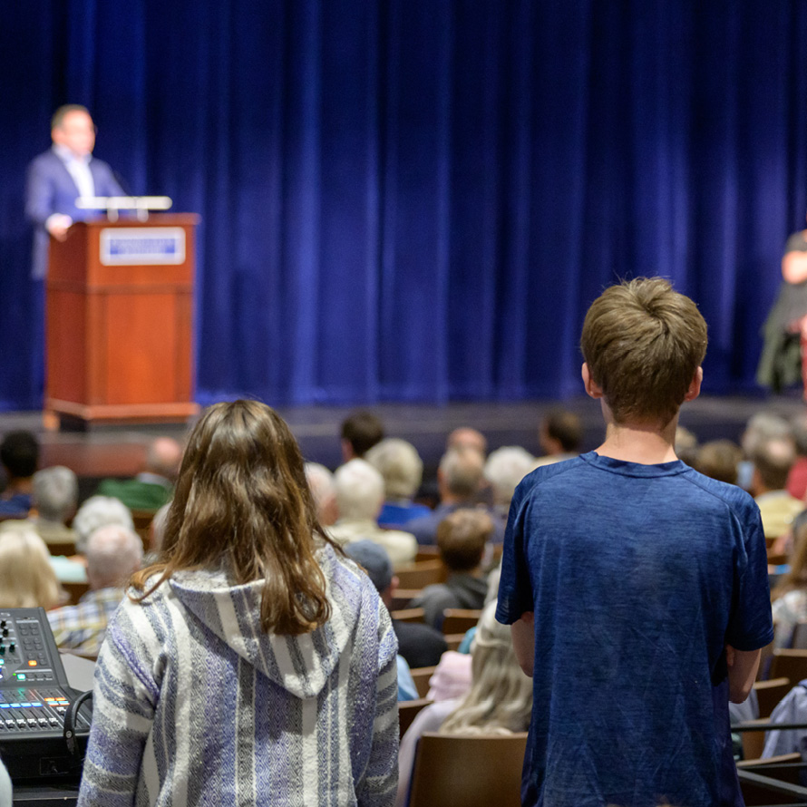 Students wait to ask Alexander Vindman questions during his lecture at Connecticut College.