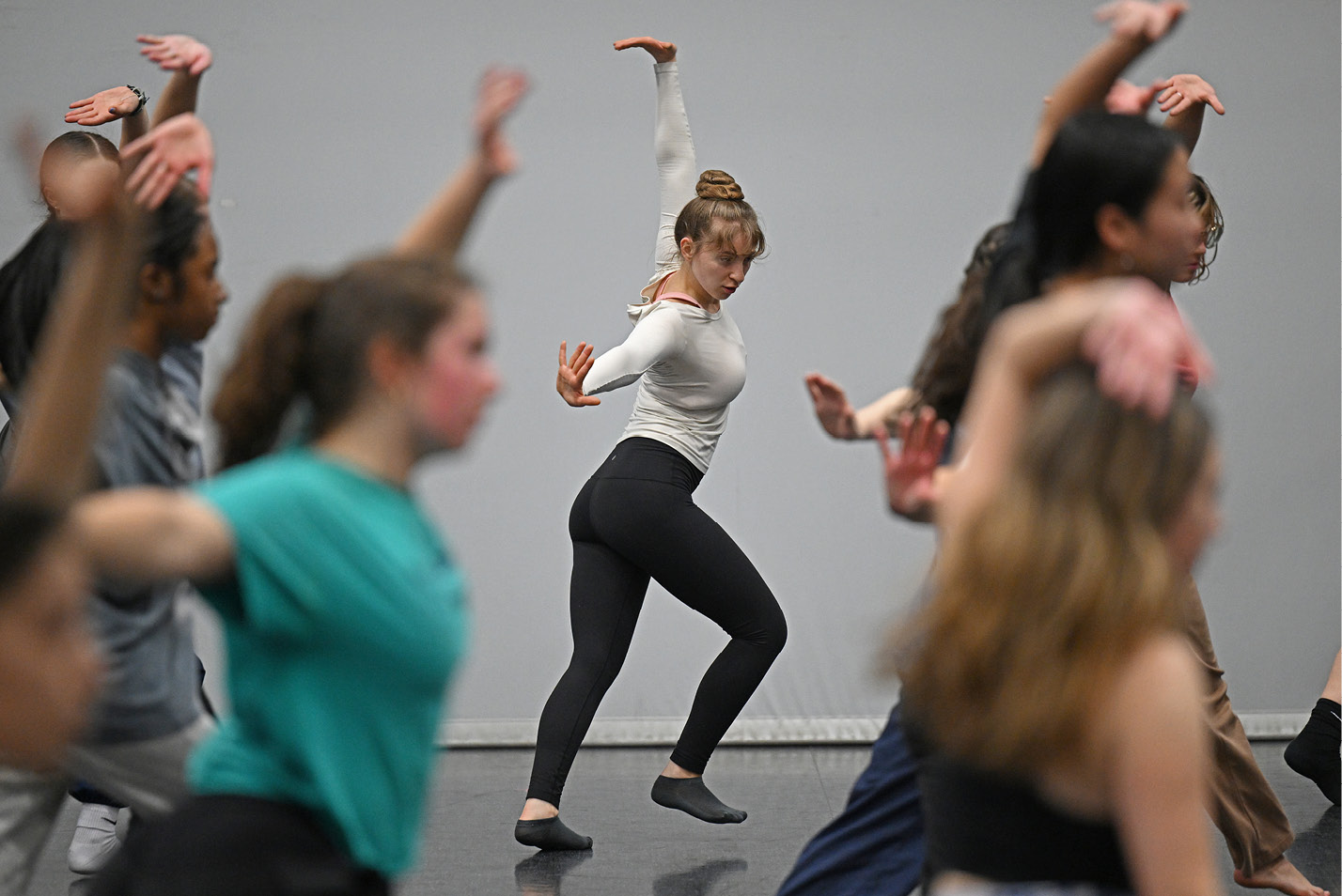 Student dances during a master class for dance students