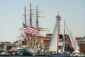 The USCGA bark Eagle in New London Harbor