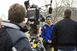 Brenner Green '12 is interviewed for the documentary film, 